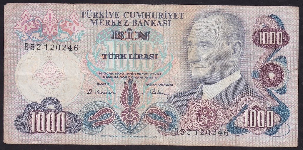 6.EMİSYON 1.TERTİP 1000 LİRA B52 120246 TEMİZ eski kağıt para değerleri