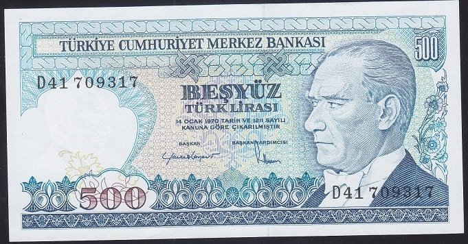 7.EMİSYON 2.TERTİP 500 LİRA D41 709317 ÇİL