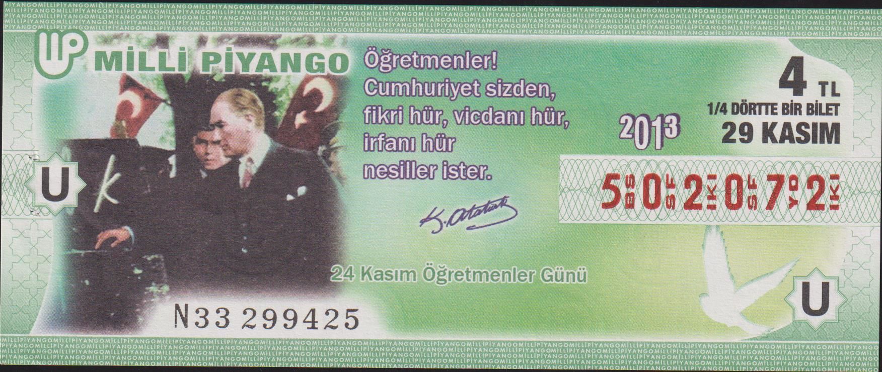 2013 29 Kasım Çeyrek Bilet - U Serisi