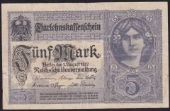 Almanya 5 Mark 1917 Çok Temiz+