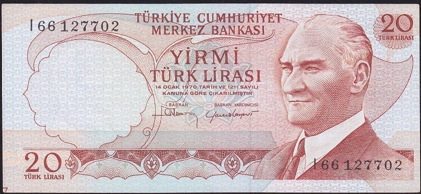 6.Emisyon 4.Tertip 20 Lira I66 127702 Çilaltı Çil Kayık Baskı