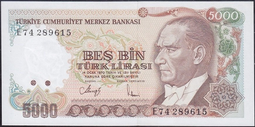 7.Emisyon 3.Tertip 5000 Lira E74 289615 Çil
