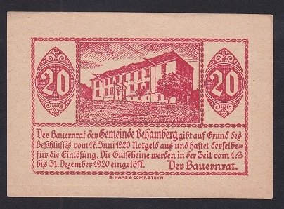 AVUSTURYA 20 HELLER NOTGELD 1920 ÇİL