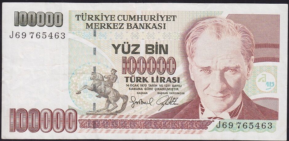 7.Emisyon 3.Tertip 100000 Lira J69 765463 Çok Temiz+