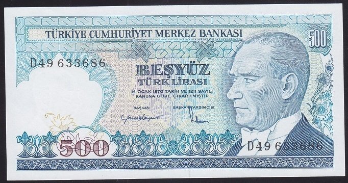 7.EMİSYON 2.TERTİP 500 LİRA D49 633686 ÇİL