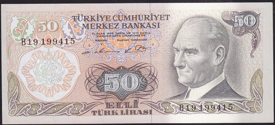 6.Emisyon 1.Tertip 50 Lira B19 1994XX Çilaltı Çil