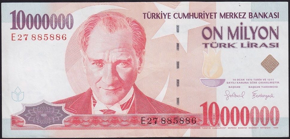 7.Emisyon 10 000 000 Lira E27 885 886 Ççt Çilaltı