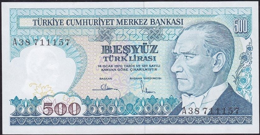 7.Emisyon 1.Tertip 500 Lira A38 711157 Çil