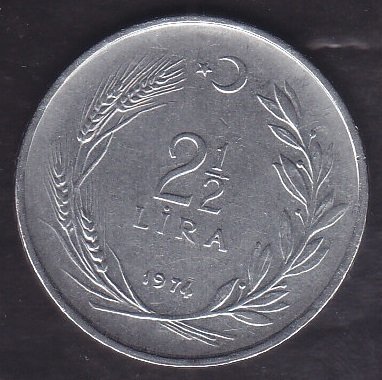 1974 YILI 2.5 LİRA ( TERS )