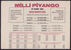 1985 29 KASIM PİYANGO LİSTESİ