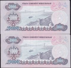 6.Emisyon 1.Tertip 1000 Lira A71 165358-59 Seri Takipli Çok Çok Temiz
