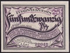 Almanya 25 Pfennig Notgeld 1921 Çil Filigranlı