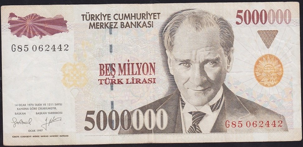 7.Emisyon 5 000 000 Lira G85 062442 Çok Temiz