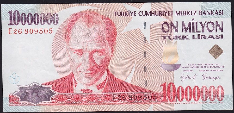 7.Emisyon 10 000 000 Lira E26 809505 Çok Temiz+
