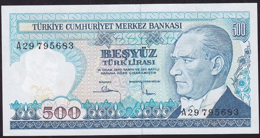 7.Emisyon 1.Tertip 500 Lira A29 795683 Çilaltı
