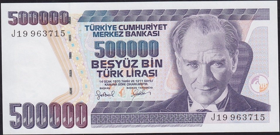 7.Emisyon 4.Tertip 500.000 Lira J19 963715 Çil