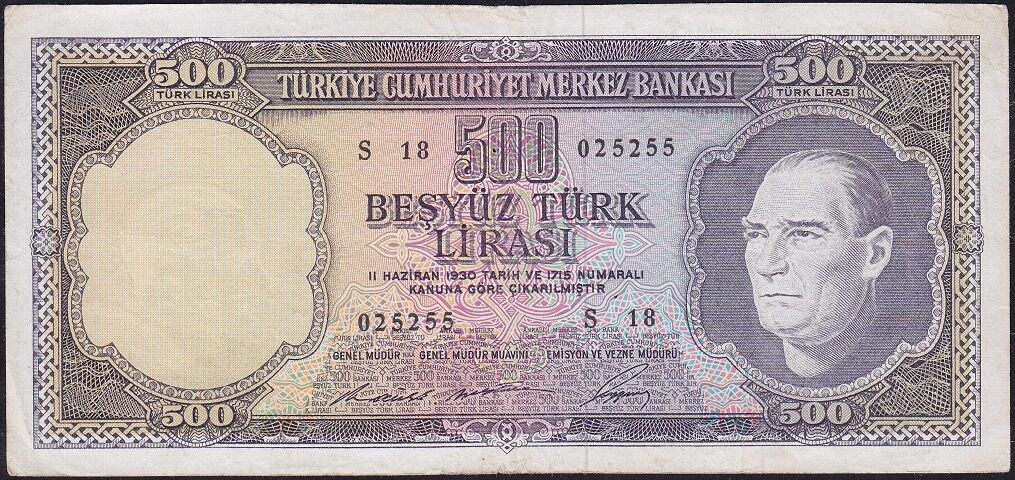 5.Emisyon 4.Tertip 500 Lira S18 025255 Çok Temiz