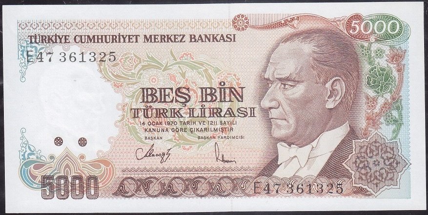 7.Emisyon 3.Tertip 5000 Lira E47 361325 Çil