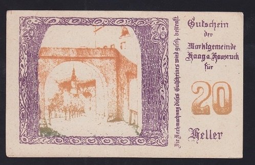 AVUSTURYA 20 HELLER NOTGELD 1920 ÇİLALTI ÇİL