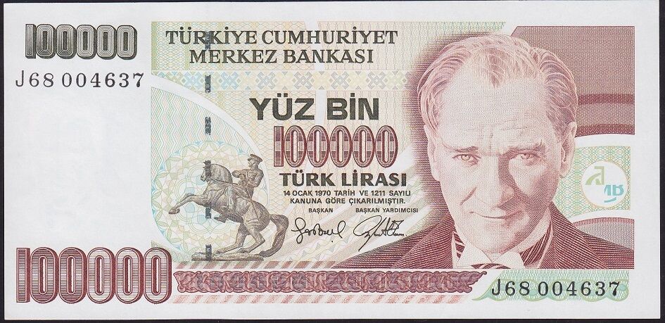 7.Emisyon 3.Tertip 100000 Lira J68 004637 Çilaltı Çil