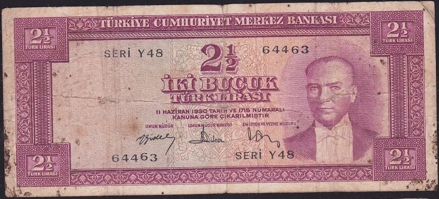 5.Emisyon 3.Tertip 2.5 Lira Y48 64463 Temiz