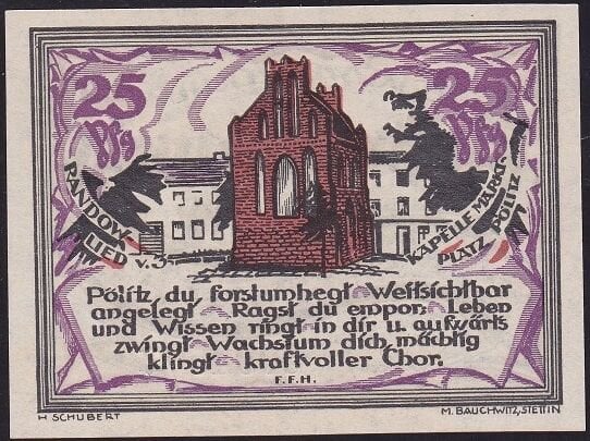 Almanya 25 Pfennig Notgeld 1921 Çil Filigranlı