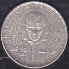 1973 Yılı 100 Lira Türkiye Cumhuriyeti 50. Yıl Gümüş ( 22 gram )