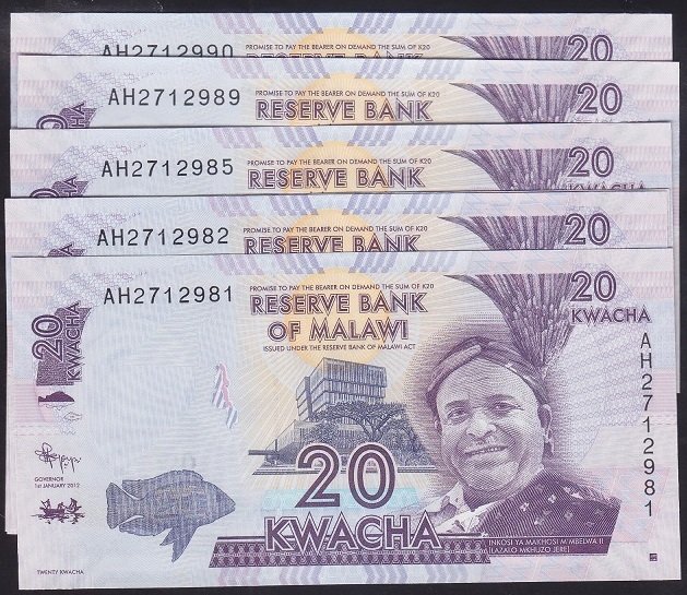 MALAWI 20 KWACHA 2012 ÇİL 10 ADET SERİ TAKİPLİ