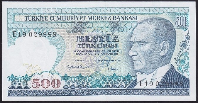 7.EMİSYON 2.TERTİP 500 LİRA E19 029888 ÇİL