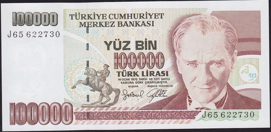 7.Emisyon 3.Tertip 100000 Lira J65 622730 Çil