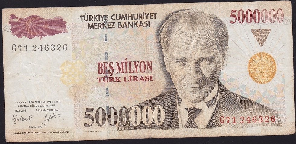 7.Emisyon 5 000 000 Lira G71 246326 Çok Temiz