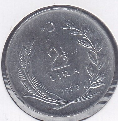 1980 YILI 2.5 LİRA ÇİLALTI ( TERS )