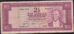 5.Emisyon 2.Tertip 2.5 Lira O3 02657 Temiz