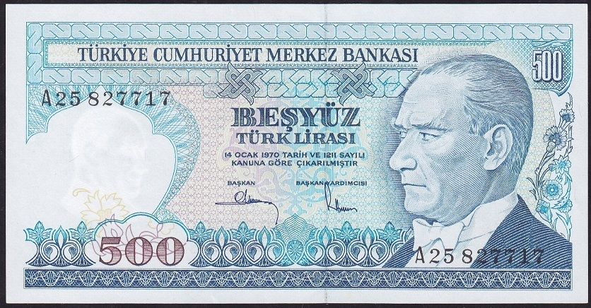 7.Emisyon 1.Tertip 500 Lira A25 827717  Ççt Çilaltı