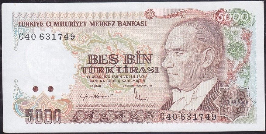 7.Emisyon 2.Tertip 5000 Lira C40 631749 Çilaltı Çil