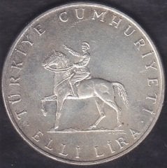 1972 Yılı 50 Lira 30 Ağustos Yıl Dönümü 50.Yıl Gümüş ( 20 Gram )