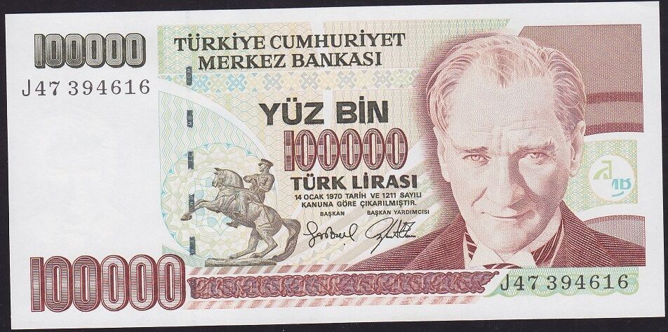 7.Emisyon 3.Tertip 100000 Lira J47 394616 Çil