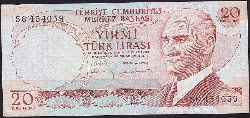 6.Emisyon 4.Tertip 20 Lira I56 454059 Çok Temiz+