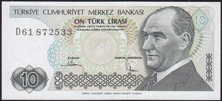 7.Emisyon 2.Tertip 10 Lira D61 872533 Ççt Çilaltı