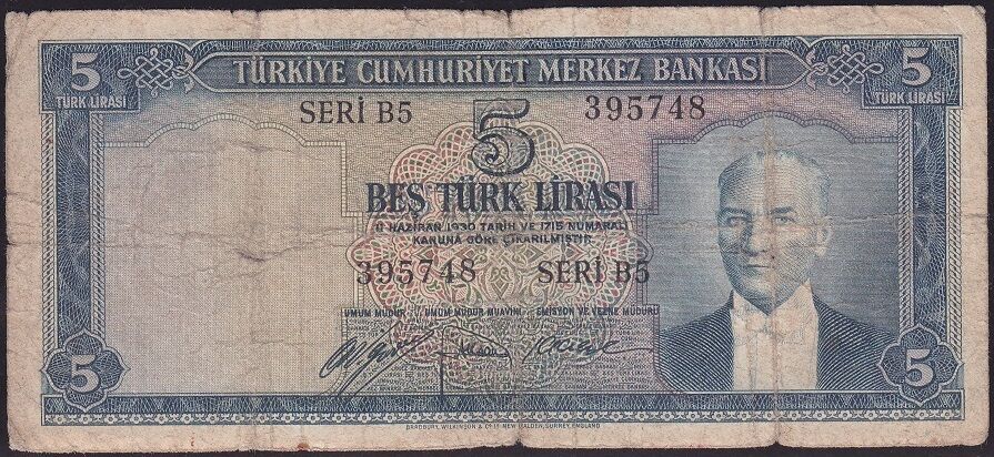 5.Emisyon 1.Tertip 5 Lira B5 395748 Temiz