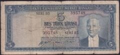 5.Emisyon 1.Tertip 5 Lira B5 395748 Temiz