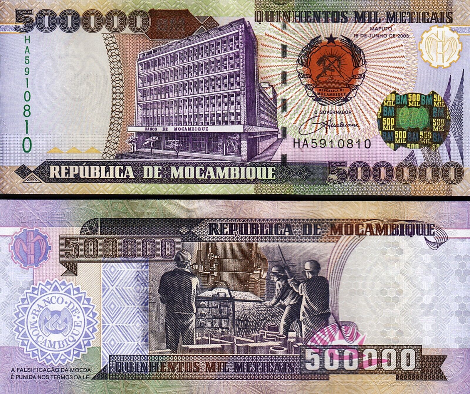 Mozambik 500000 Meticais 2003 Çilaltı Çil Pick 142