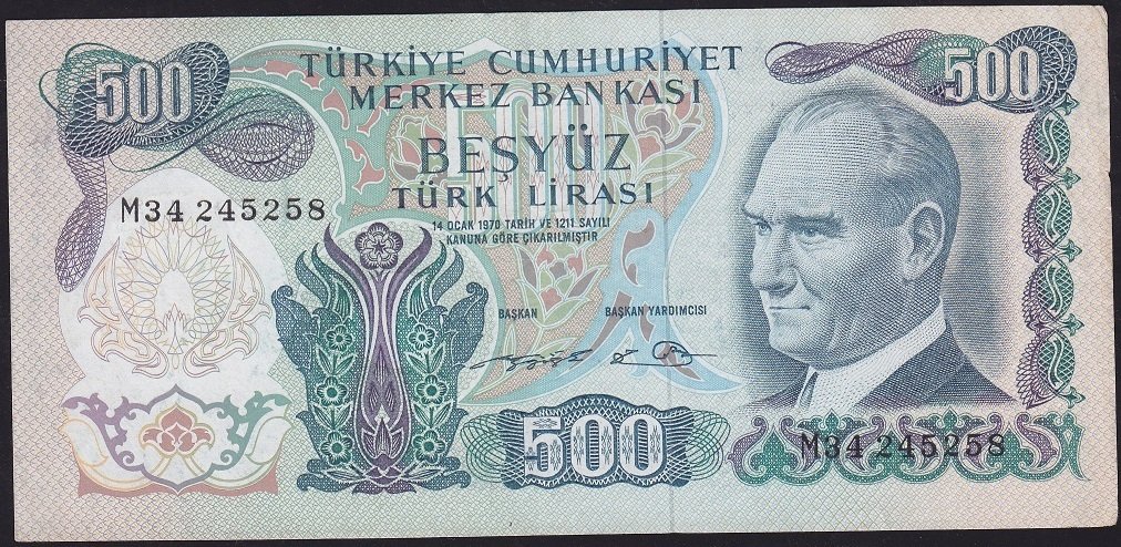 6.Emisyon 2.Tertip 500 Lira M34 245258 Çok Çok Temiz+
