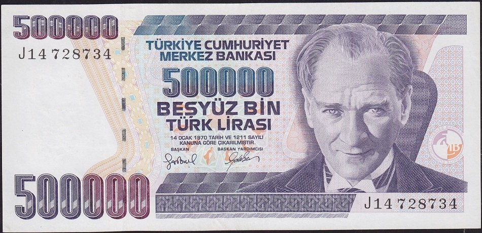 7.Emisyon 4.Tertip 500000 Lira J14 728734 Çilaltı