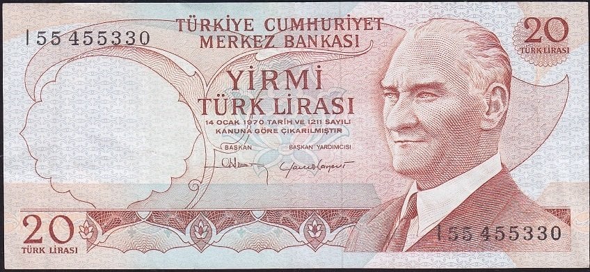 6.Emisyon 4.Tertip 20 Lira I55 455330 Çok Temiz+