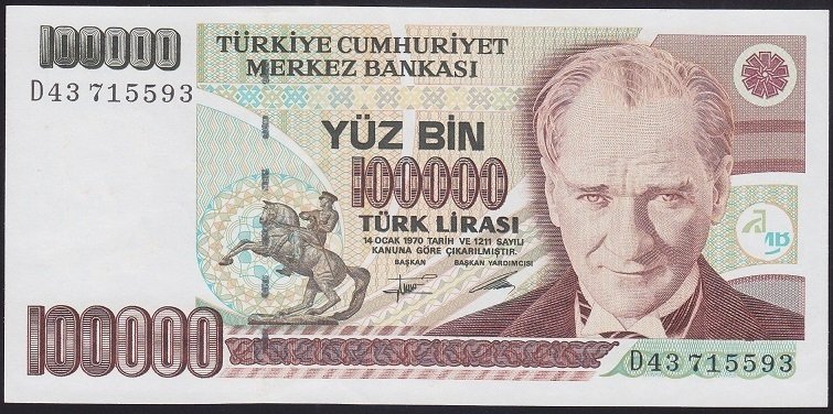7.EMİSYON 2.TERTİP 100000 LİRA D43 715593 ÇİLALTI