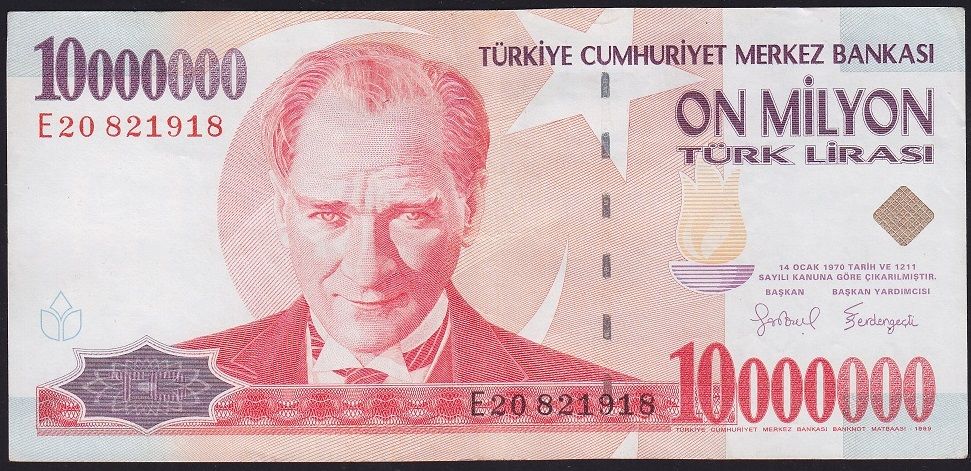 7.Emisyon 10 000 000 Lira E20 821918 Çok Çok Temiz
