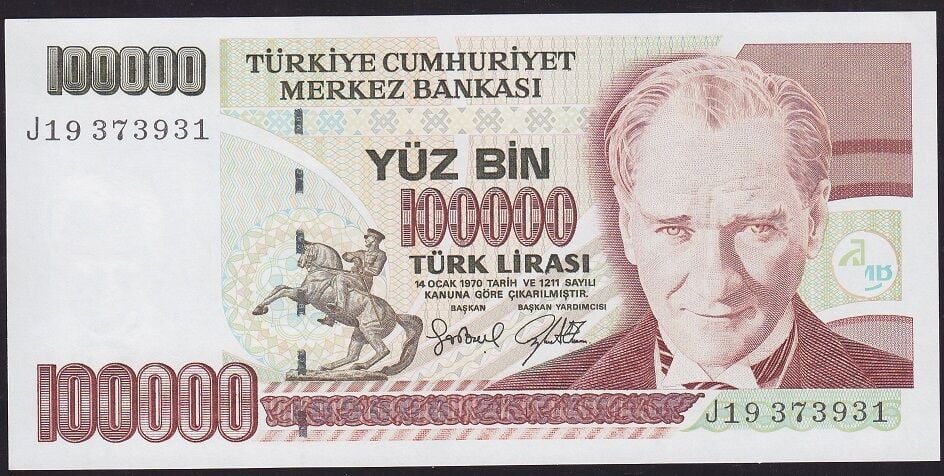 7.Emisyon 3.Tertip 100000 Lira J19 373931 Çil