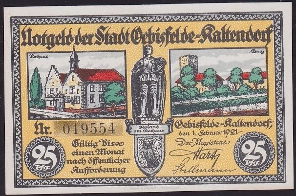 Almanya 25 Pfennig Notgeld 1921 Çil