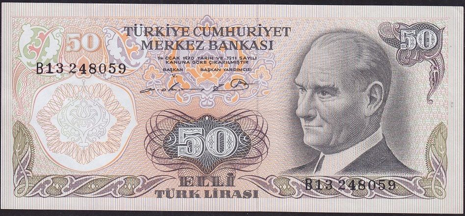 6.Emisyon 1.Tertip 50 Lira B13 248059 Ççt Çilaltı